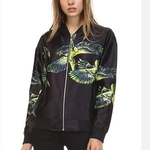 Comme USA wild birds black bomber jacket